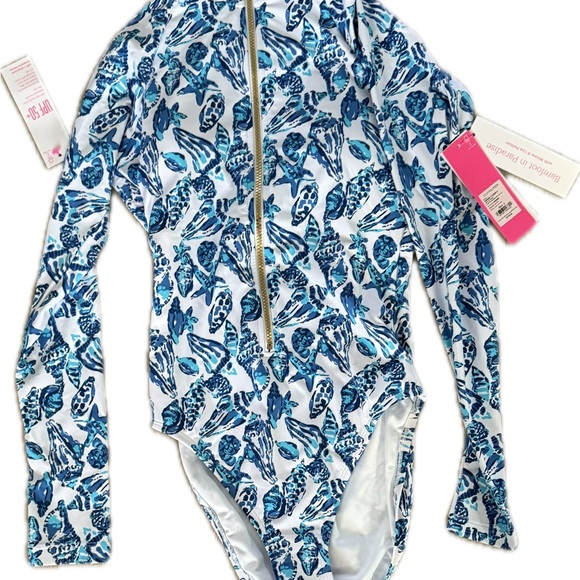 Lilly Pulitzer, NWT, Blue and White Long Sleeve Swimsuit‎ size 6 - Picture 5 of 6
